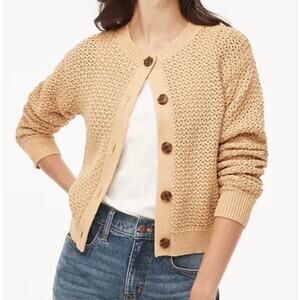 J. Crew Women's Cotton Blend Crochet Cardigan Sweater Beechwood-Tan Size Large